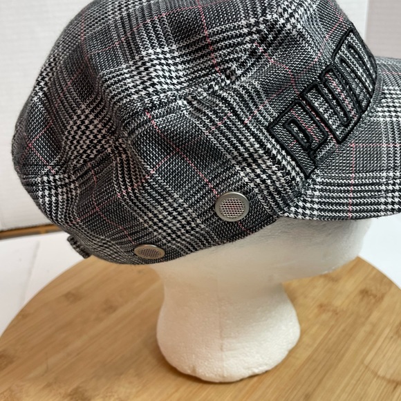 PUMA Womens Hat Plaid Black White Short Brim StrapBack Cap OSFA - Picture 3 of 5